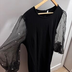 Black Bodycon with Pearl Sleeves